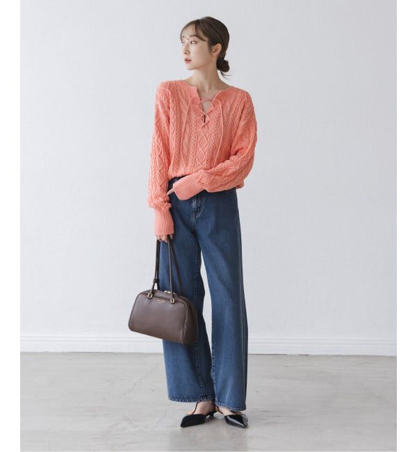 NOBLE「2way地柄 レースアッププルオーバー」|ニット・セーター|