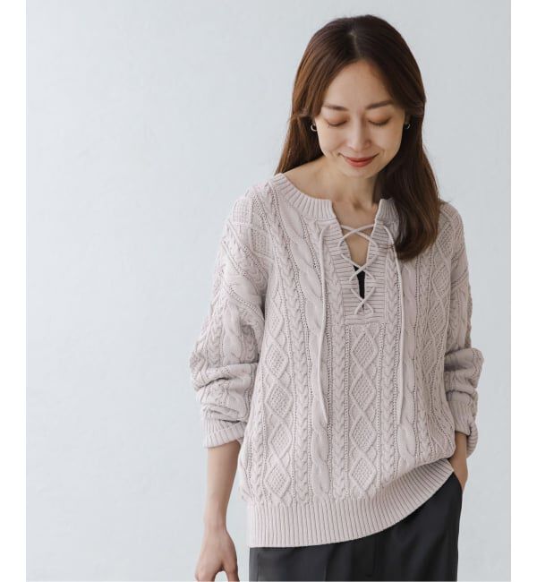 NOBLE「2way地柄 レースアッププルオーバー」|ニット・セーター|