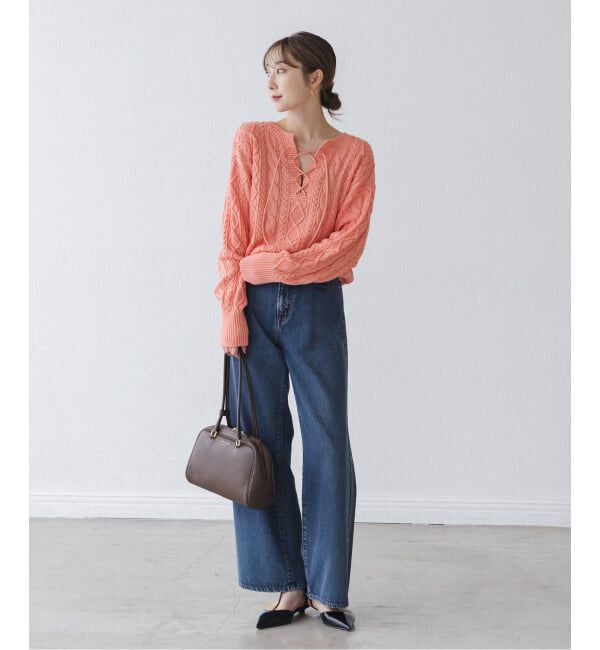 NOBLE「2way地柄 レースアッププルオーバー」|ニット・セーター|