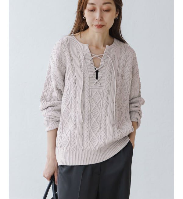 NOBLE「2way地柄 レースアッププルオーバー」|ニット・セーター|