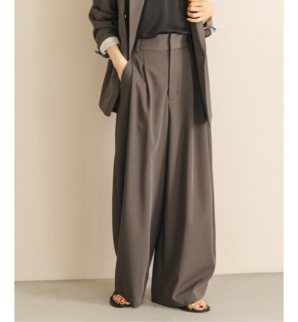 NOBLE「《予約・セットアップ対応》フローツイルダブルタックワイドパンツ」|スラックス|ブラウン A