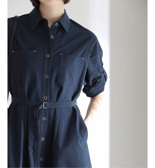  「【洗える】リベットシャツワンピース」|ワンピース|