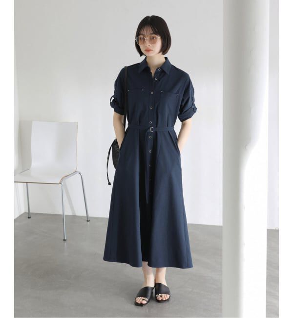  「【洗える】リベットシャツワンピース」|ワンピース|