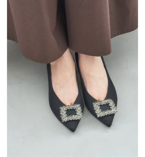  「4.5cmフラワービジューバックルパンプス」|パンプス|ブラック