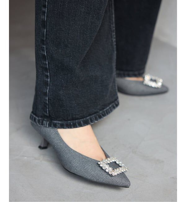  「4.5cmフラワービジューバックルパンプス」|パンプス|