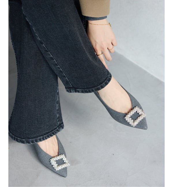  「4.5cmフラワービジューバックルパンプス」|パンプス|