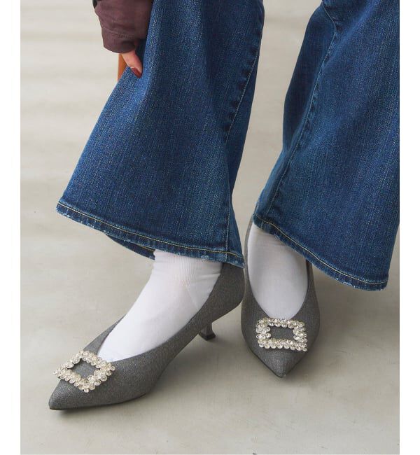  「4.5cmフラワービジューバックルパンプス」|パンプス|