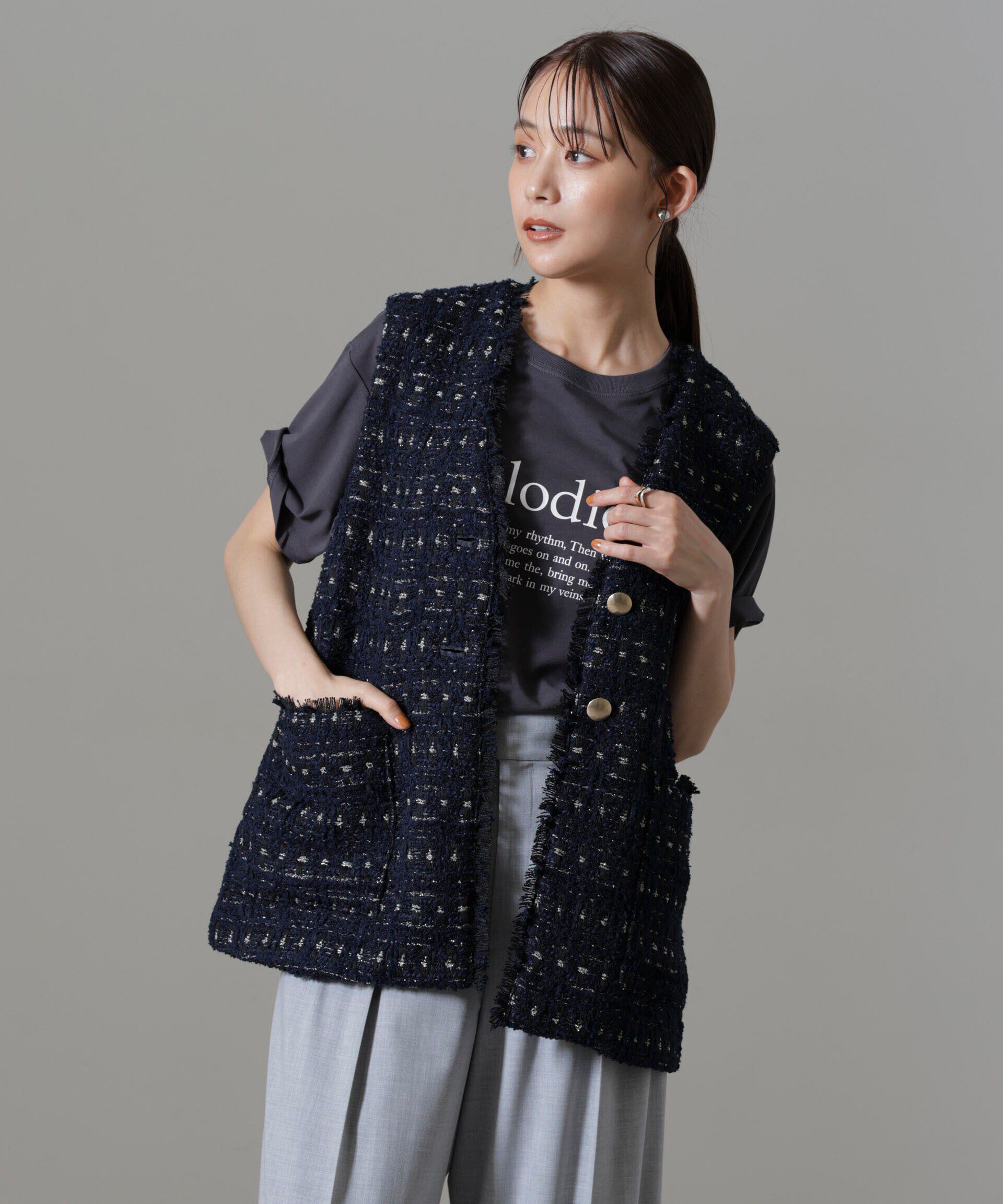 nano･universe「Vネックツイードジレ」|テーラードジャケット|