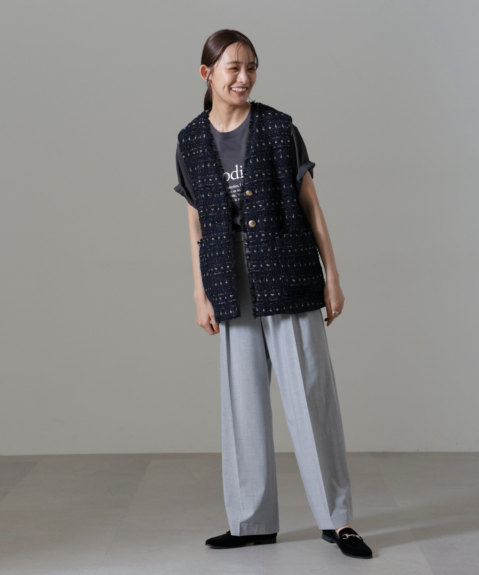 nano･universe「Vネックツイードジレ」|テーラードジャケット|