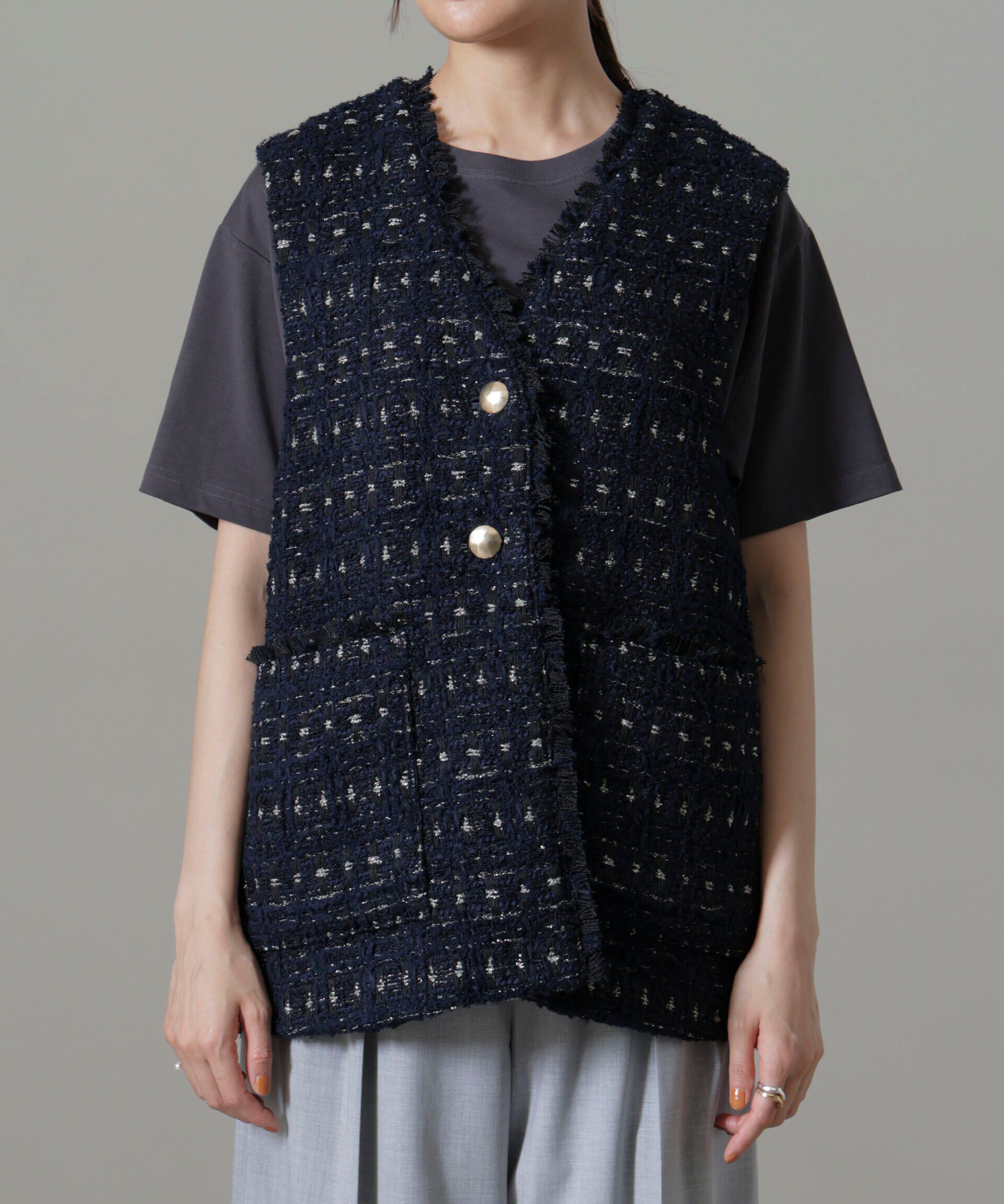 nano･universe「Vネックツイードジレ」|テーラードジャケット|