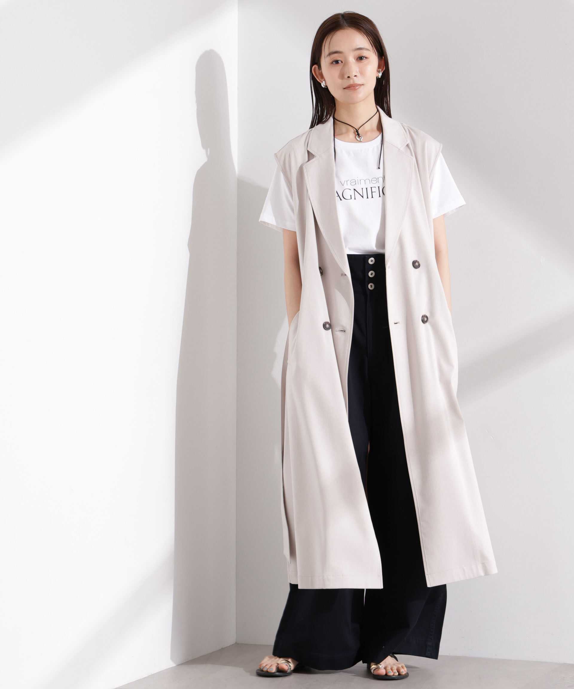 nano･universe「ダブルボタンロングジレ」|テーラードジャケット|ライトベージ 1