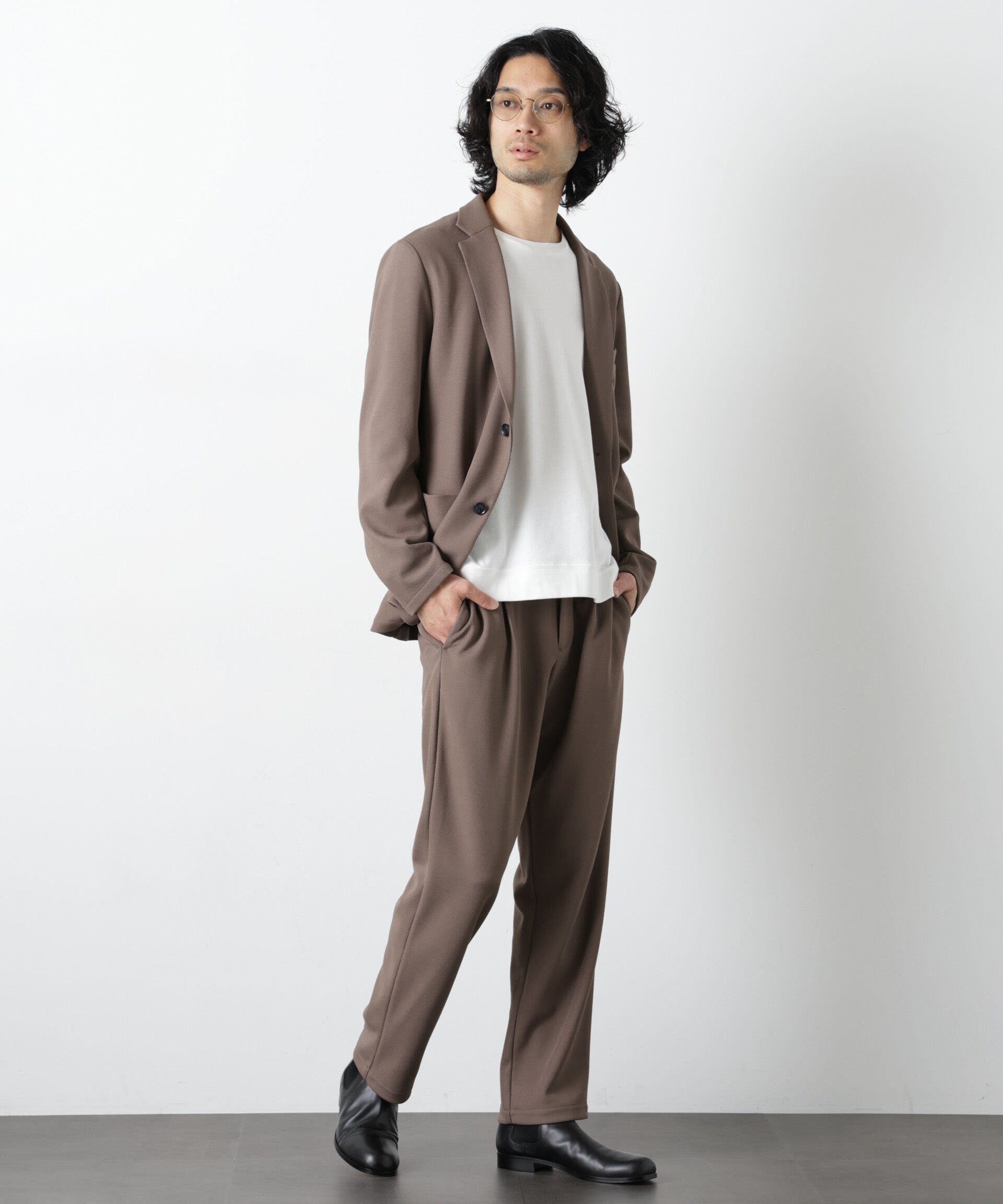 nano･universe「ボンディングカノコ セットアップ(手洗い可能)」|スーツ|ベージュ