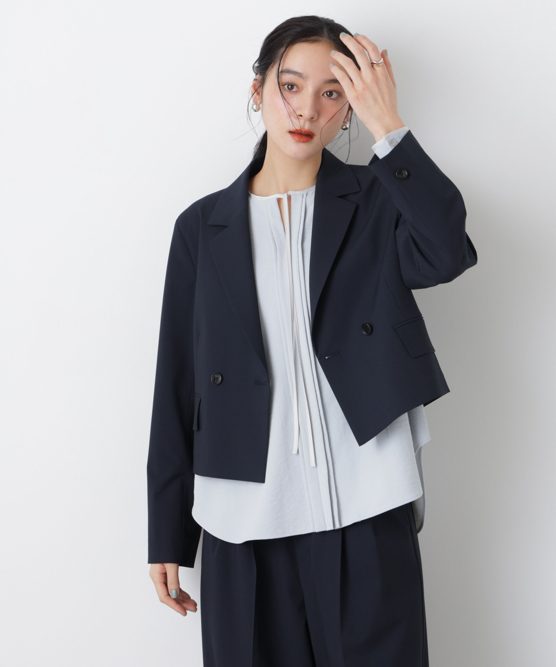 nano･universe「トロストレッチショートダブルジャケット(セットアップ可)」|テーラードジャケット|