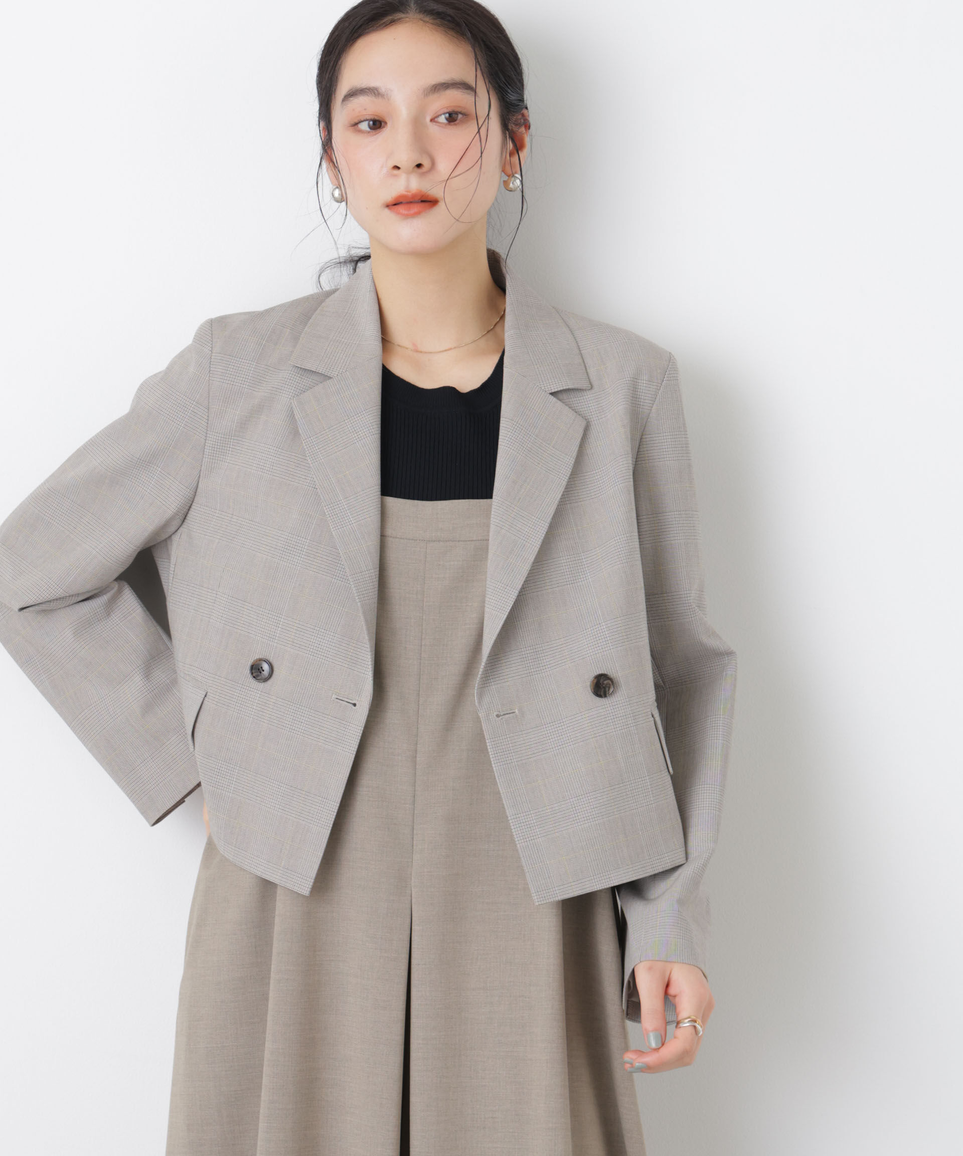 nano･universe「トロストレッチショートダブルジャケット(セットアップ可)」|テーラードジャケット|パターン1