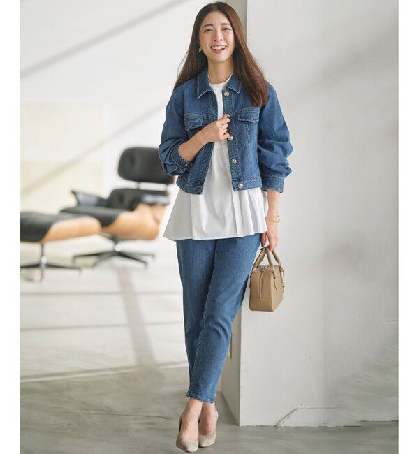 組曲「ライトデニム ベルト付きストレートパンツ」|デニム|