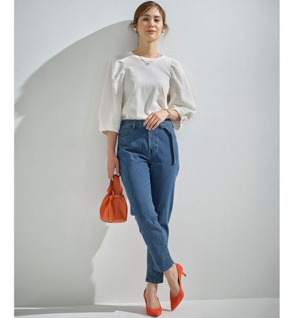 組曲「ライトデニム ベルト付きストレートパンツ」|デニム|