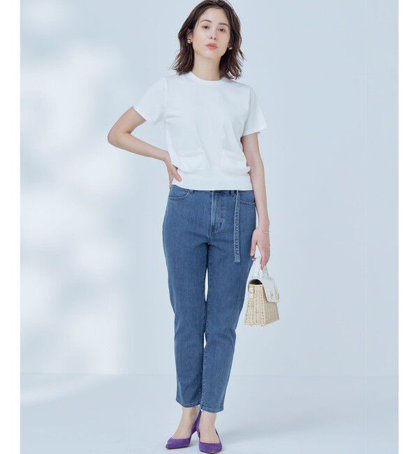 組曲「ライトデニム ベルト付きストレートパンツ」|デニム|