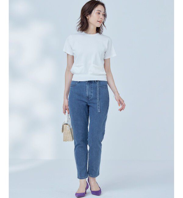 組曲「ライトデニム ベルト付きストレートパンツ」|デニム|