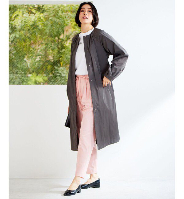自由区「【洗える】メモリーノーカラー コート」|ノーカラーコート|