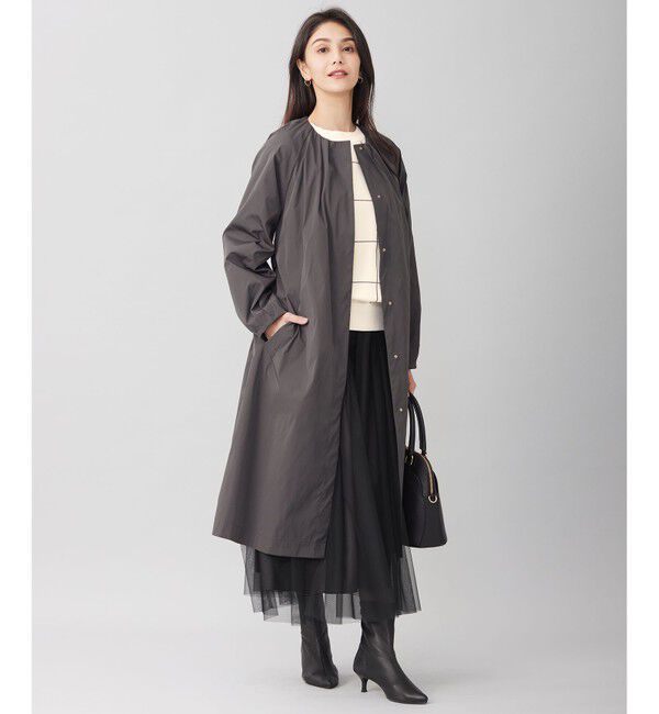 自由区「【洗える】メモリーノーカラー コート」|ノーカラーコート|