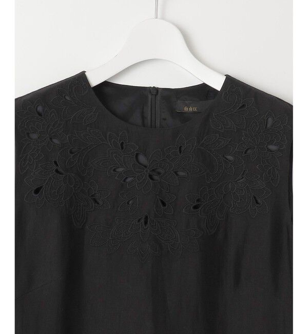 自由区「【洗える】エンブロイダリーノースリーブ ワンピース」|ワンピース|