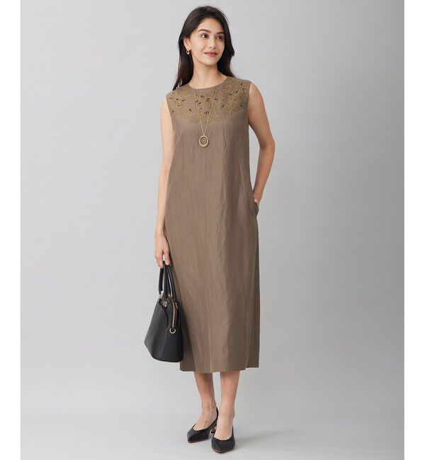 自由区「【洗える】エンブロイダリーノースリーブ ワンピース」|ワンピース|