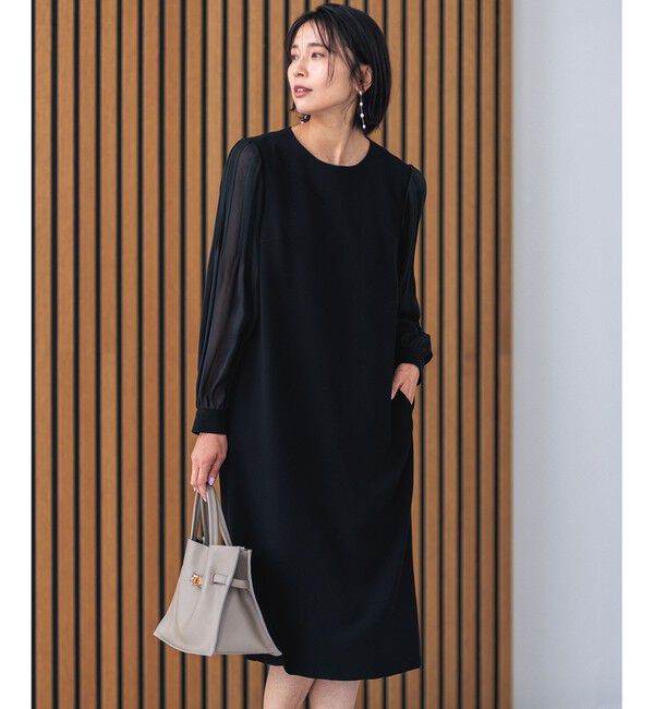 23区「【セットアップ対応】トリアセダブルジョーゼット シフォンスリーブ ワンピース」|ワンピース|ブラック系