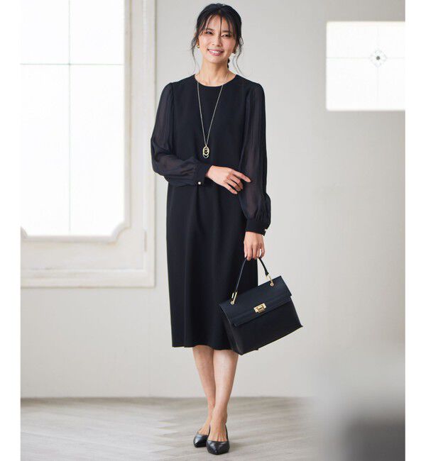 23区「【セットアップ対応】トリアセダブルジョーゼット シフォンスリーブ ワンピース」|ワンピース|