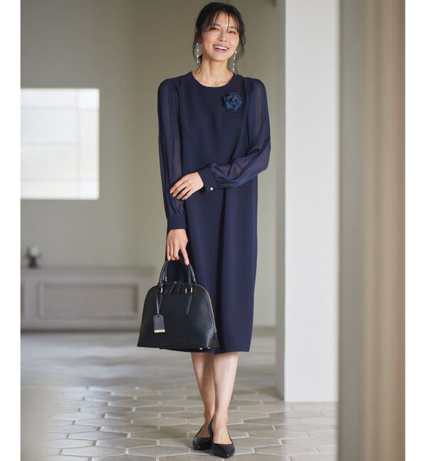 23区「【セットアップ対応】トリアセダブルジョーゼット シフォンスリーブ ワンピース」|ワンピース|