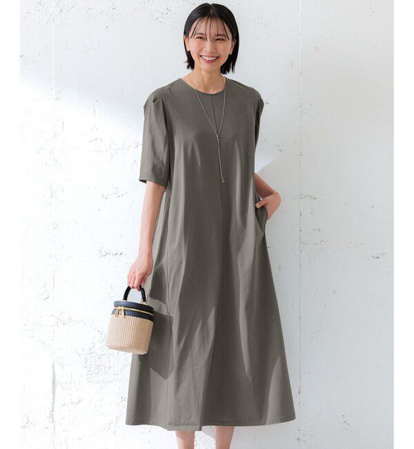 23区「【洗える】ALBINIコーコラン タックスリーブ ワンピース」|ワンピース|カーキ系