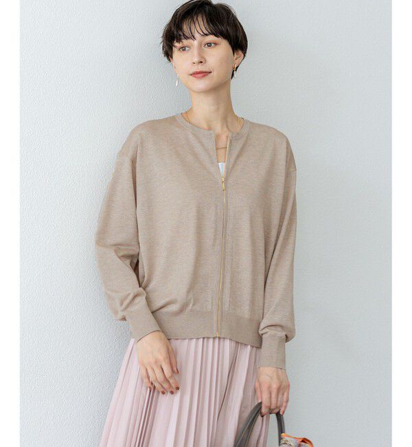 23区「【洗える】オータムシャイニー ニット ブルゾン」|ブルゾン・スタジャン|ベージュ系