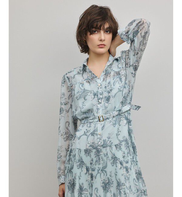 Diagram「フラワープリントプリーツワンピース」|ワンピース|ブルー