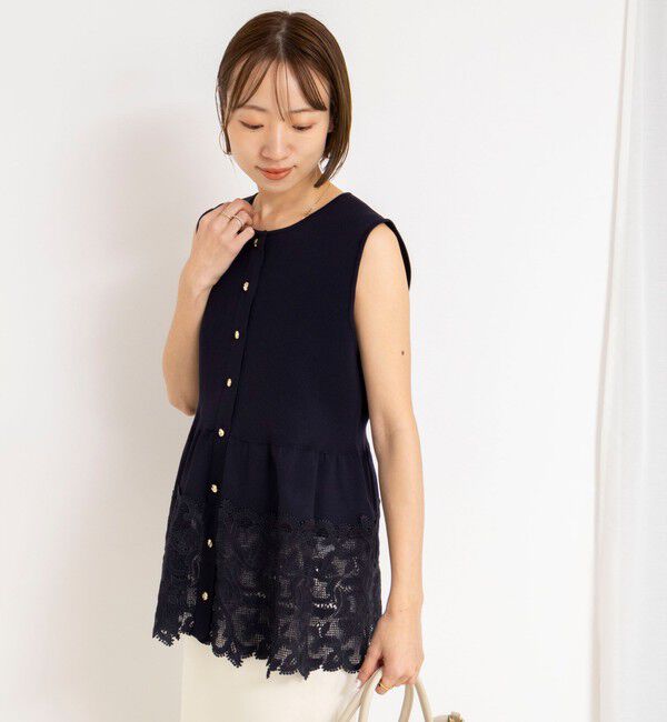 NOLLEY'S「《手洗い可能》レース付きペプラムベスト」|ベスト・ジレ|