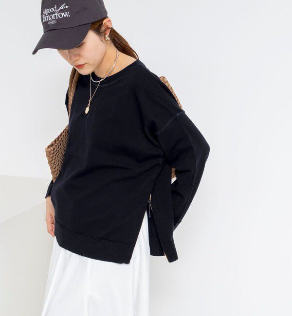 Rie Miller「《手洗い可能》トレーナー風プルオーバーサイドZIP」|ニット・セーター|