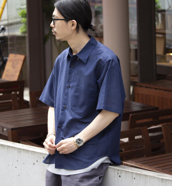 GLOSTER「【GLOSTER/グロスター】コットンリネン 半袖シャツ レギュラーカラー 綿麻」|シャツ・ブラウス|