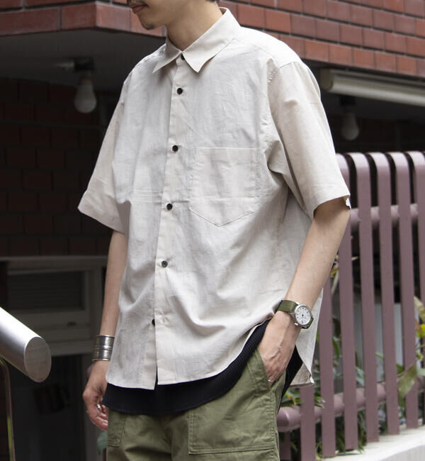 GLOSTER「【GLOSTER/グロスター】コットンリネン 半袖シャツ レギュラーカラー 綿麻」|シャツ・ブラウス|