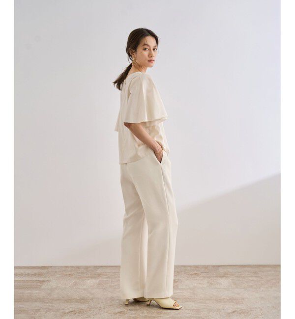 ROPE「【洗える】バックサテンセミフレアパンツ【WEB・一部店舗限定】」|チノ|