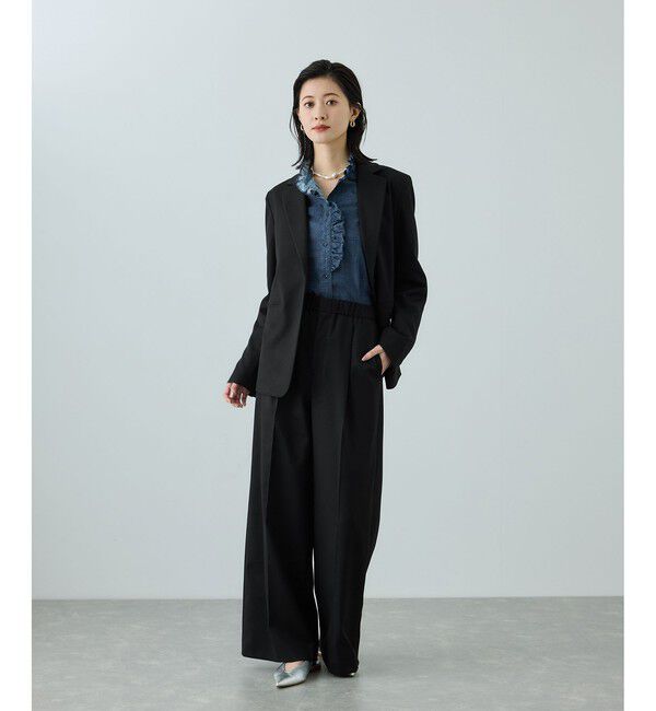 ROPE「トリアセツイル ワンタックイージーワイドパンツ(デニムライク)/イージーケア・セットアップ対応」|スラックス|