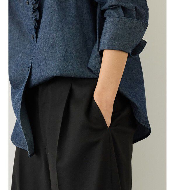 ROPE「トリアセツイル ワンタックイージーワイドパンツ(デニムライク)/イージーケア・セットアップ対応」|スラックス|