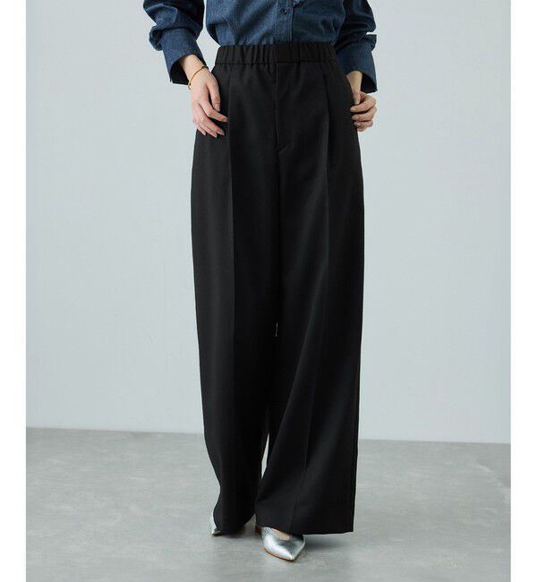 ROPE「トリアセツイル ワンタックイージーワイドパンツ(デニムライク)/イージーケア・セットアップ対応」|スラックス|