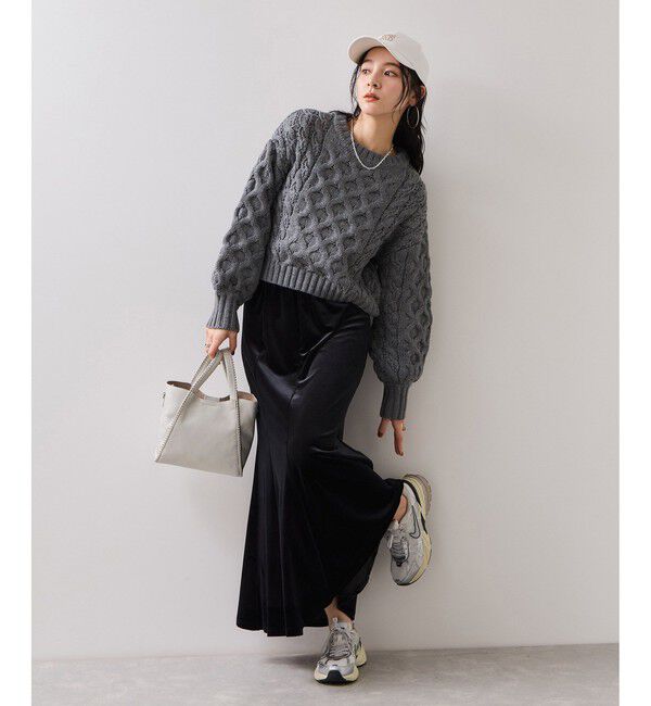 VIS「【WEB限定】ローゲージケーブルクロップドニット」|ニット・セーター|