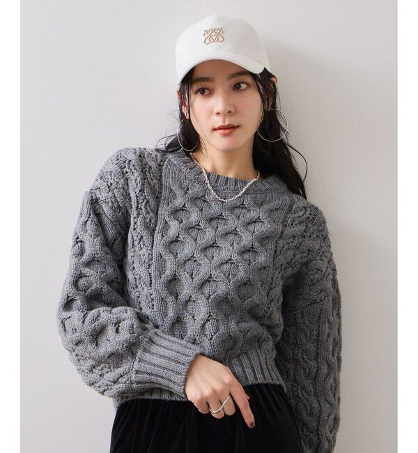 VIS「【WEB限定】ローゲージケーブルクロップドニット」|ニット・セーター|