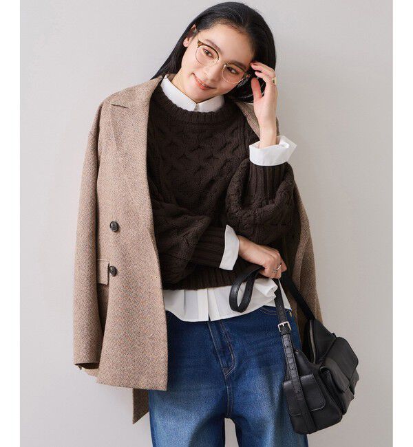 VIS「【WEB限定】ローゲージケーブルクロップドニット」|ニット・セーター|