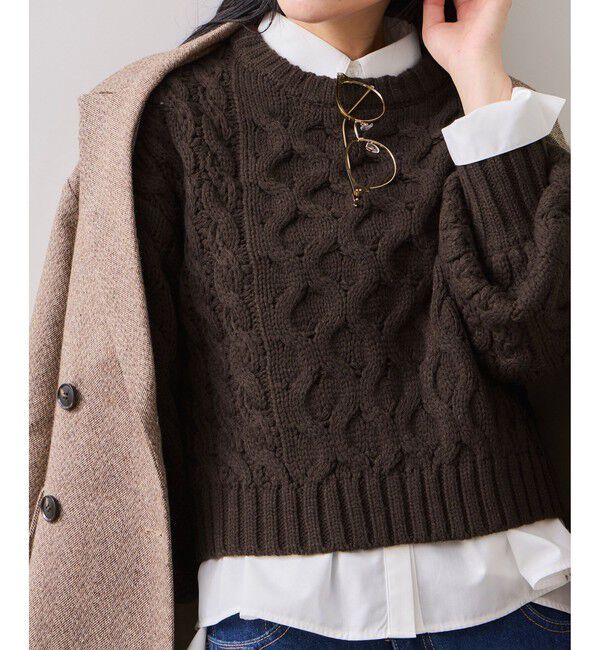 VIS「【WEB限定】ローゲージケーブルクロップドニット」|ニット・セーター|