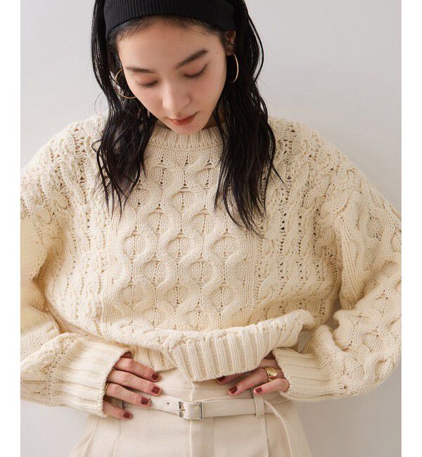 VIS「【WEB限定】ローゲージケーブルクロップドニット」|ニット・セーター|