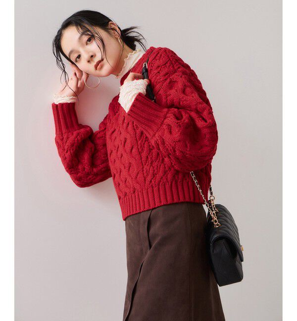 VIS「【WEB限定】ローゲージケーブルクロップドニット」|ニット・セーター|