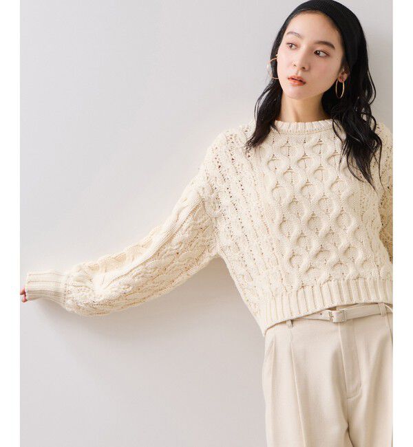 VIS「【WEB限定】ローゲージケーブルクロップドニット」|ニット・セーター|
