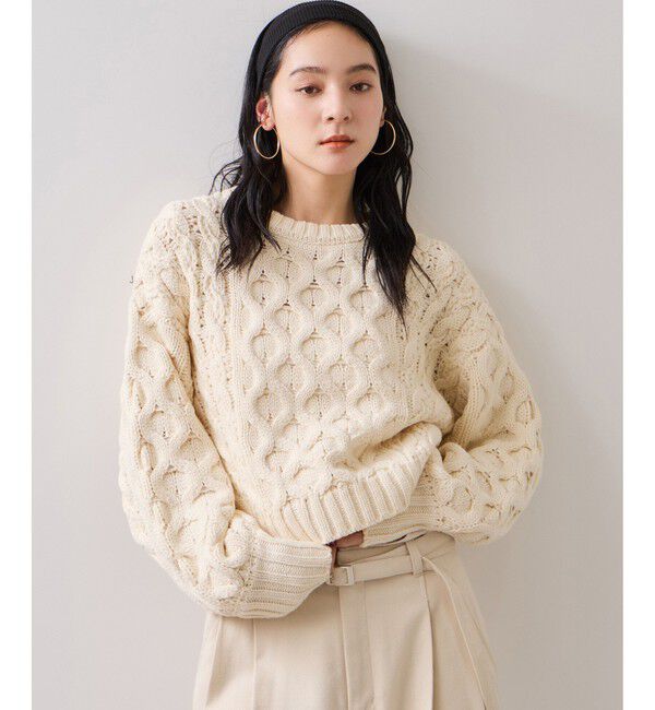 VIS「【WEB限定】ローゲージケーブルクロップドニット」|ニット・セーター|