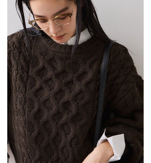 VIS「【WEB限定】ローゲージケーブルクロップドニット」|ニット・セーター|