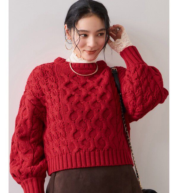 VIS「【WEB限定】ローゲージケーブルクロップドニット」|ニット・セーター|